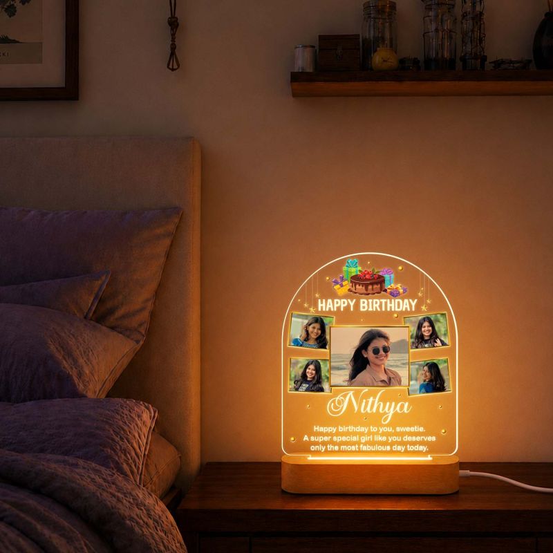 Personalized Birthday Photo Night Lamp for Girls & Women Decorative Bedside Table Light, Unique Birthday Gift for Wife, Girlfriend, Sister & Daughter